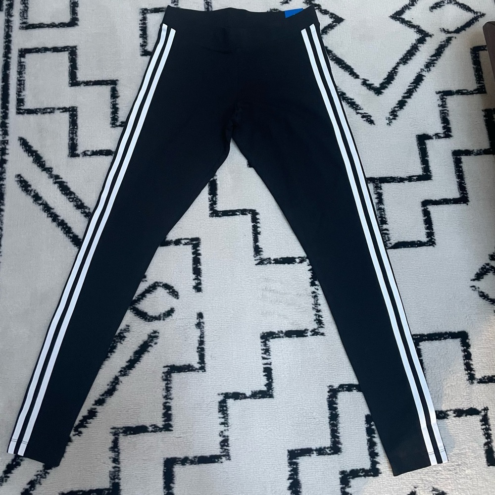 NEW ADIDAS Black and White Leggings with Stripes